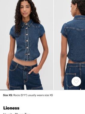Lioness Dark Blue Denim Button-Front Crop Top